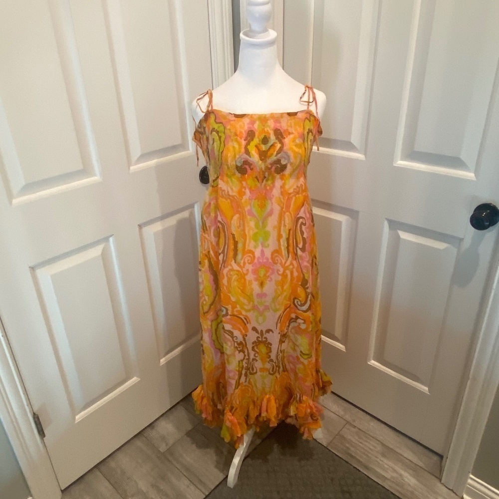 J. Crew Collection 100% silk colorful Tie Shoulder Dress 16585